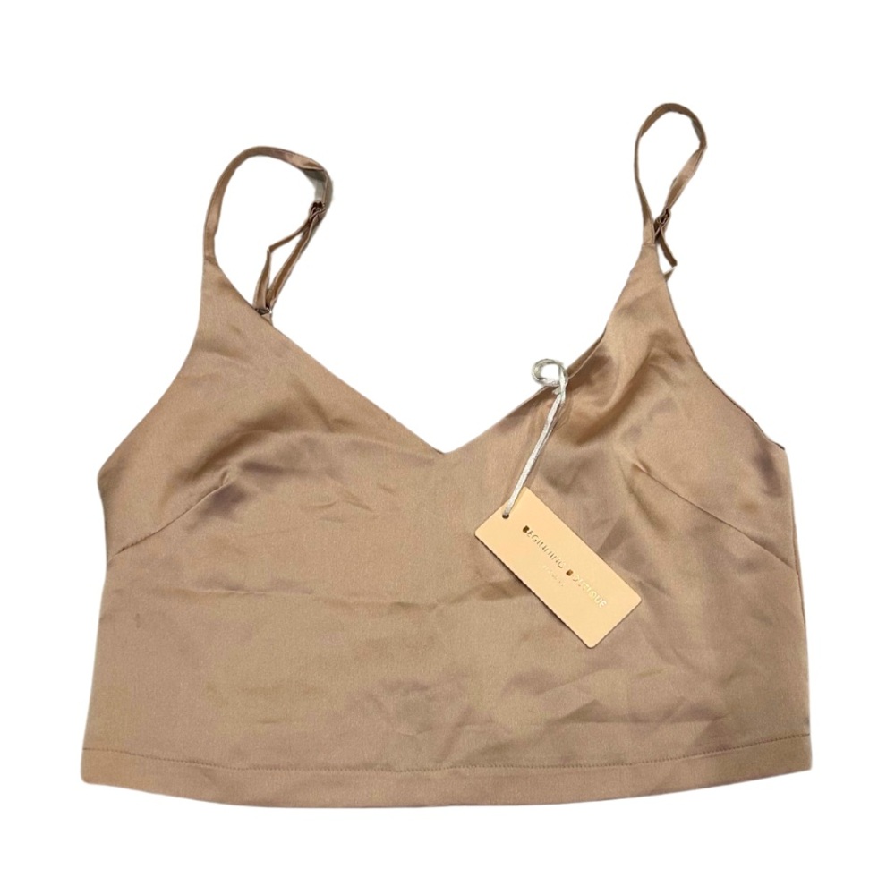 Beginning Boutique Mosaic Crop Satin Cami Top | Champagne | NWT | Size XS
